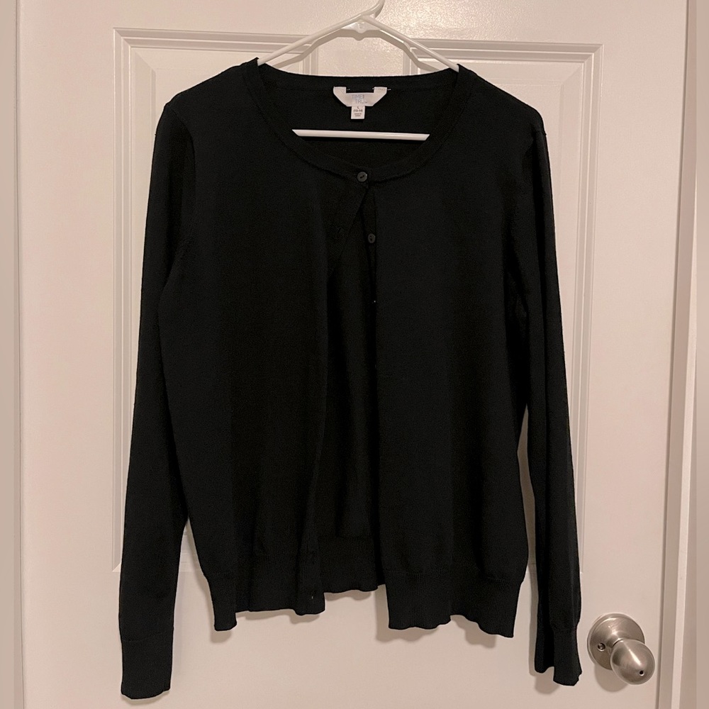 Time and Tru Crewneck Long-Sleeved Cardigan. Black, Size L (12-14).